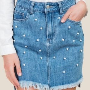 Francesca's Ginny Pearl Step Hem Denim Mini Skirt